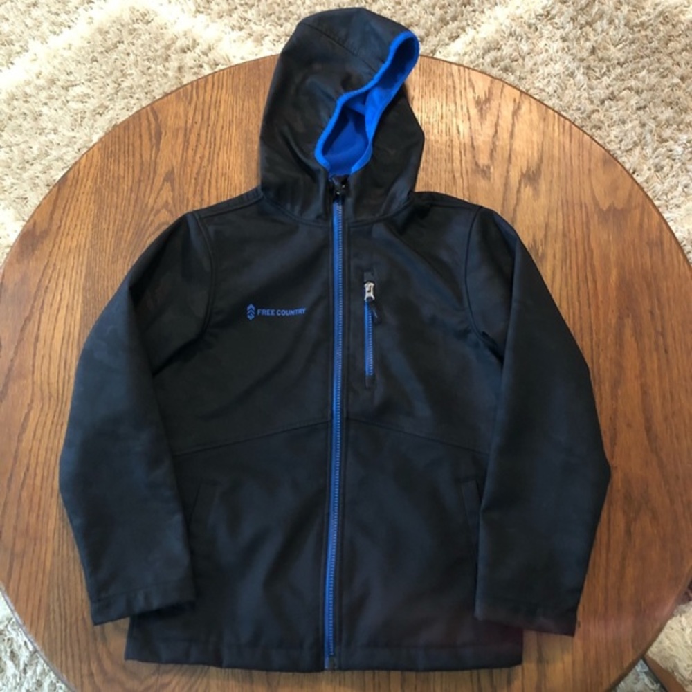 Free Country Jacket Coat Black Camo Zip Up Hooded Hoodie Kids Size Large 7 / 8